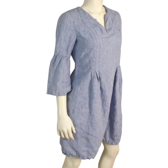 J.JILL Dress, S, Love Linen, Split neck, 3/4 Bell Sleeves, Blue, Short - Picture 3 of 11
